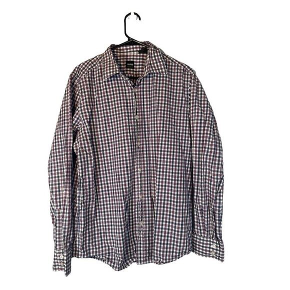 Hugo Boss Purple Multi Plaid Collared Long Sleeve Button Down Shirt Men Sz L - Picture 1 of 8